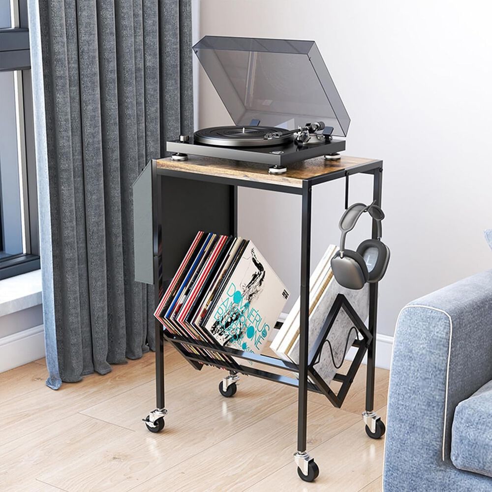 Mesa Soporte Tocadiscos Almacenamiento Vinilos Negro image number 1.0