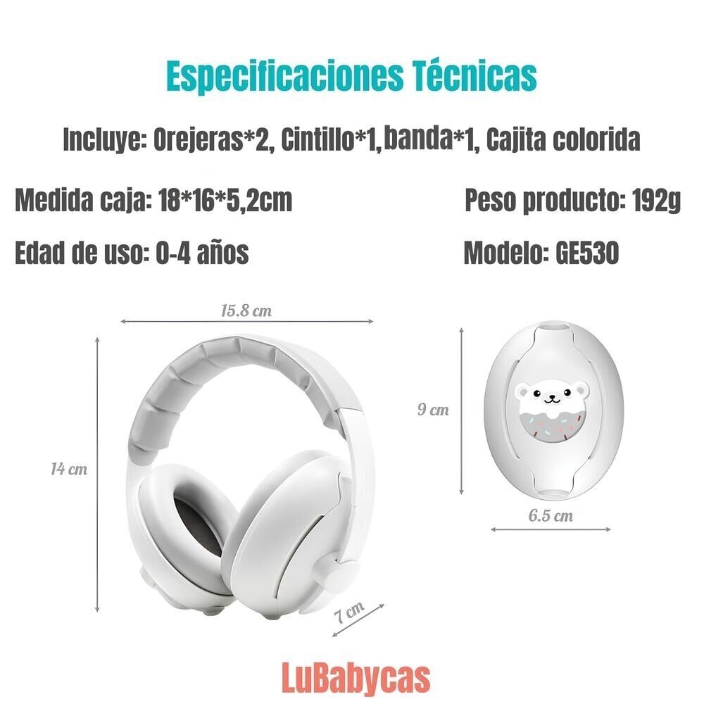 Orejeras Antiruido Auriculares 2 En 1 Blanca Lubabycas image number 5.0