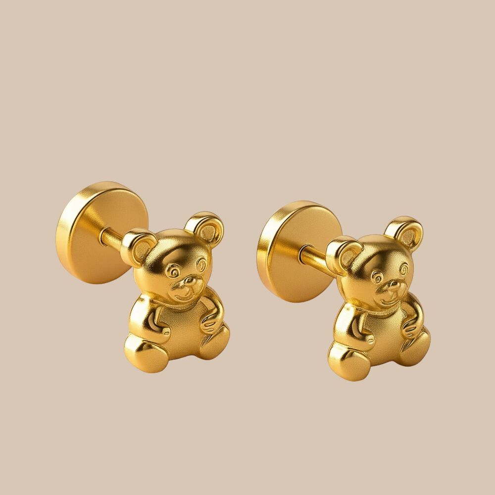 Aros Osito Abridores 6x7mm Oro 14k A Presi&oacute;n Beb&eacute; Ni&ntilde;a Hipoalerg&eacute;nicos image number 1.0