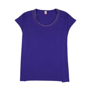 Polera Manga Corta Cuello Redondo Aplicaci&oacute;n Lace Mujer Sexy Large