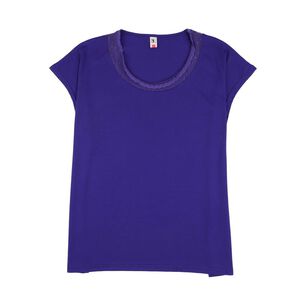 Polera Manga Corta Cuello Redondo Aplicación Lace Mujer Sexy Large
