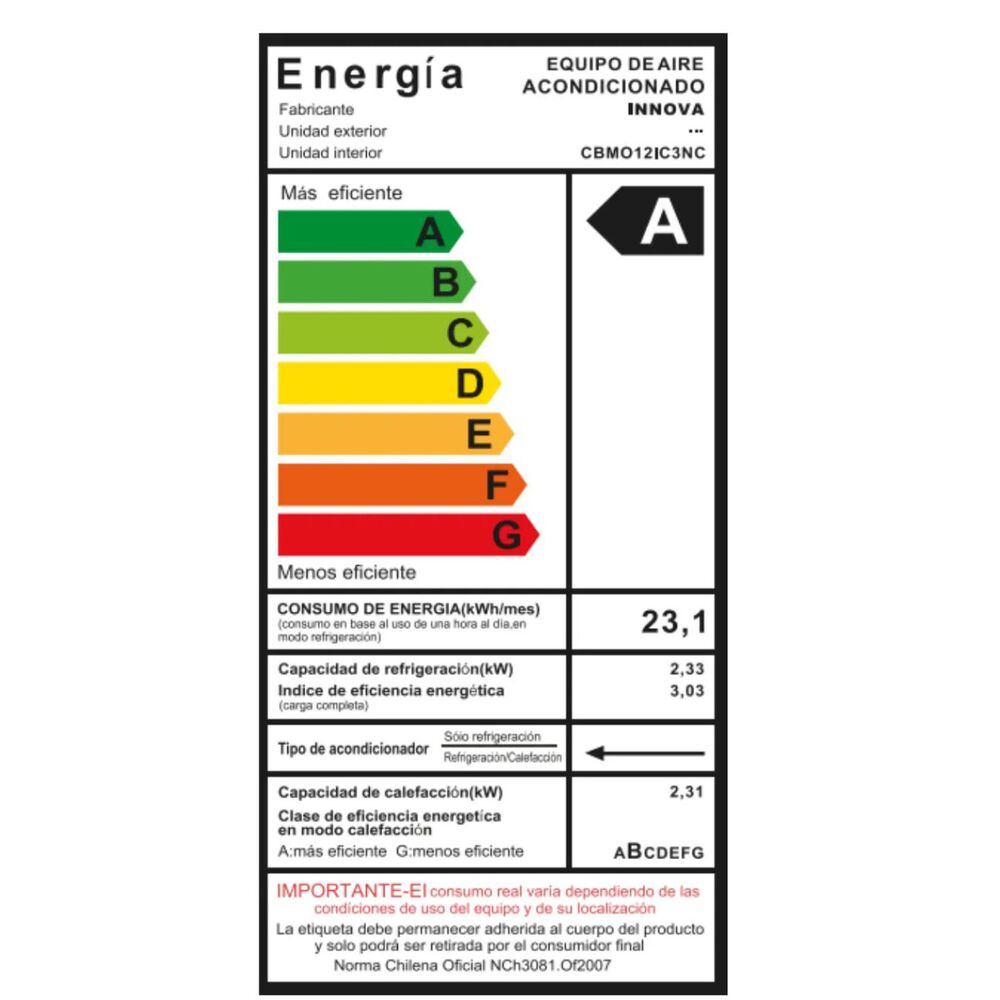 Aire Acondicionado Inverter Innova 9000btu Sin Unidad Exterior image number 3.0
