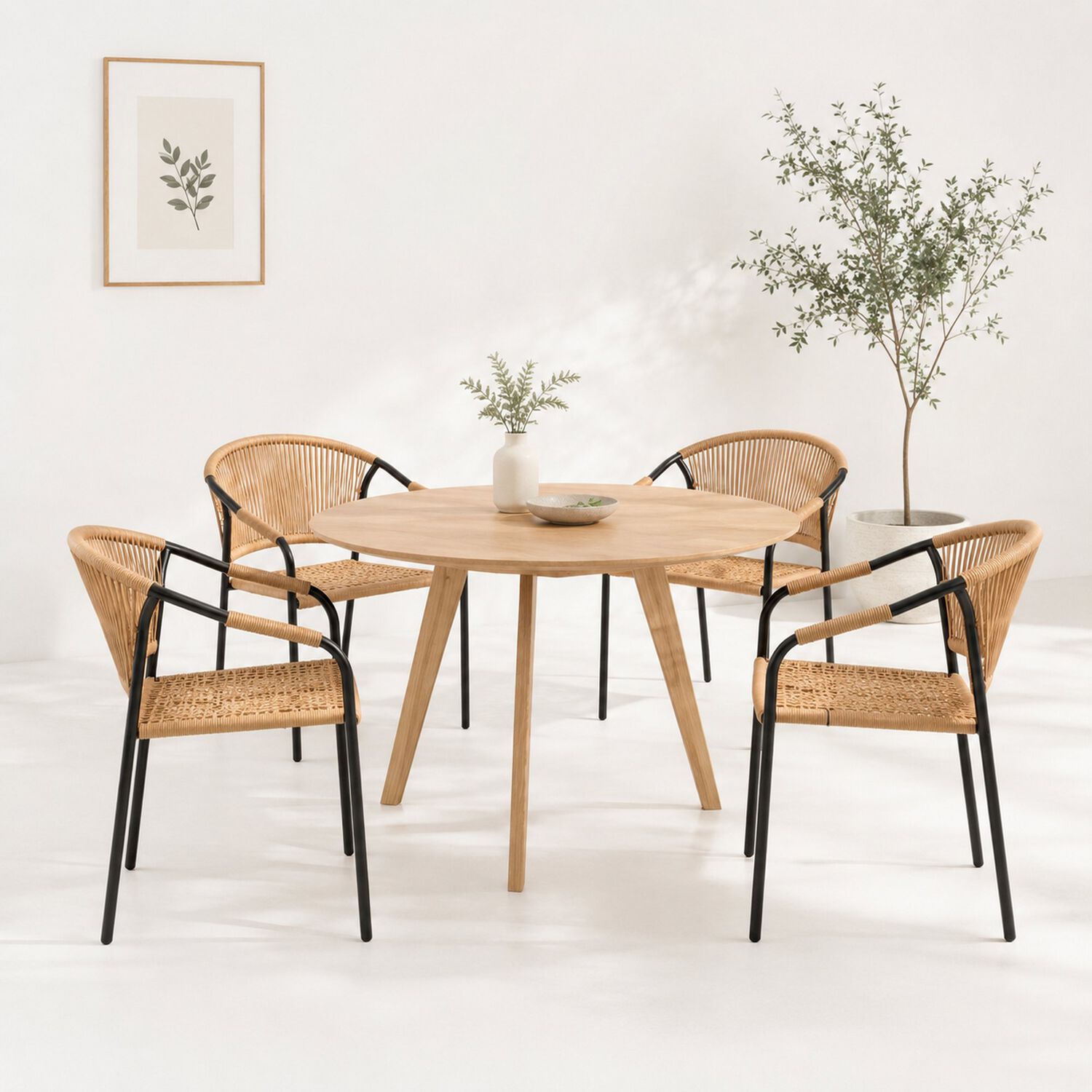 Pack De 4 Sillas Flet - Estructura Negra Con Respaldo Encordado Beige image number 1.0