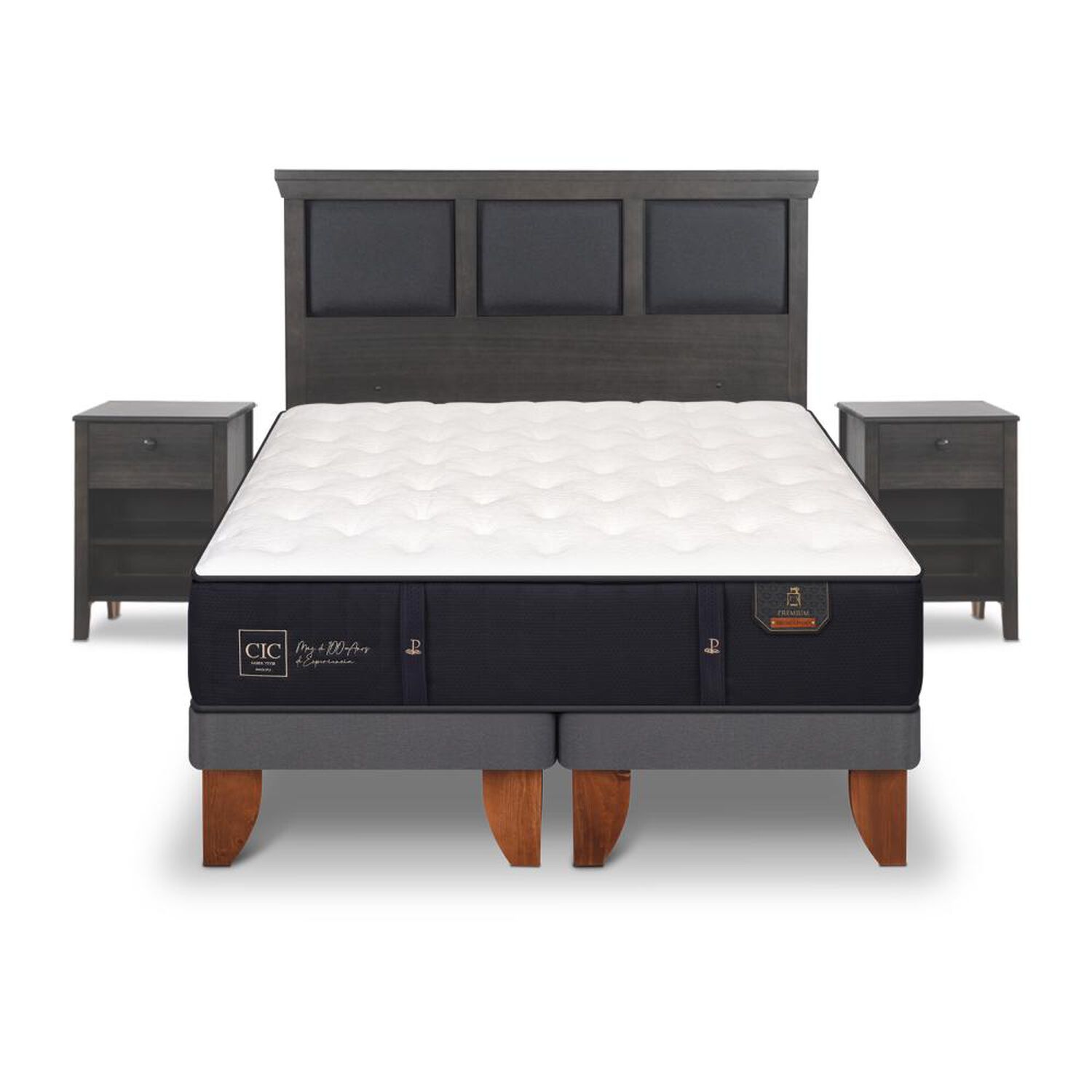 Cama Europea Cic Premium / 2 Plazas / Base Dividida + Set De Maderas image number 0.0
