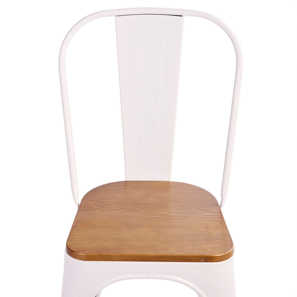 Pack 4 Silla Tolix Vintage Con Asiento De Madera Blanco image number 2.0