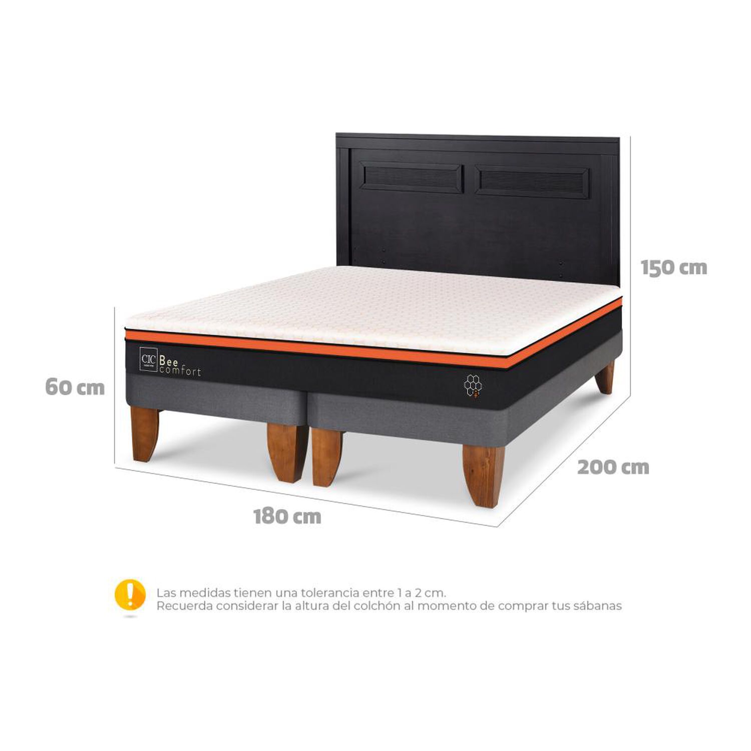 Cama Europea Cic Beecomfort / King / Base Dividida + Respaldo image number 4.0