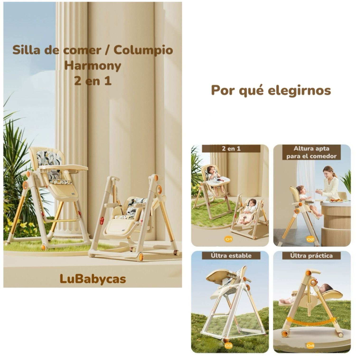 Silla De Comer Columpio 2 En 1 Con Protector Crema Lubabycas image number 0.0