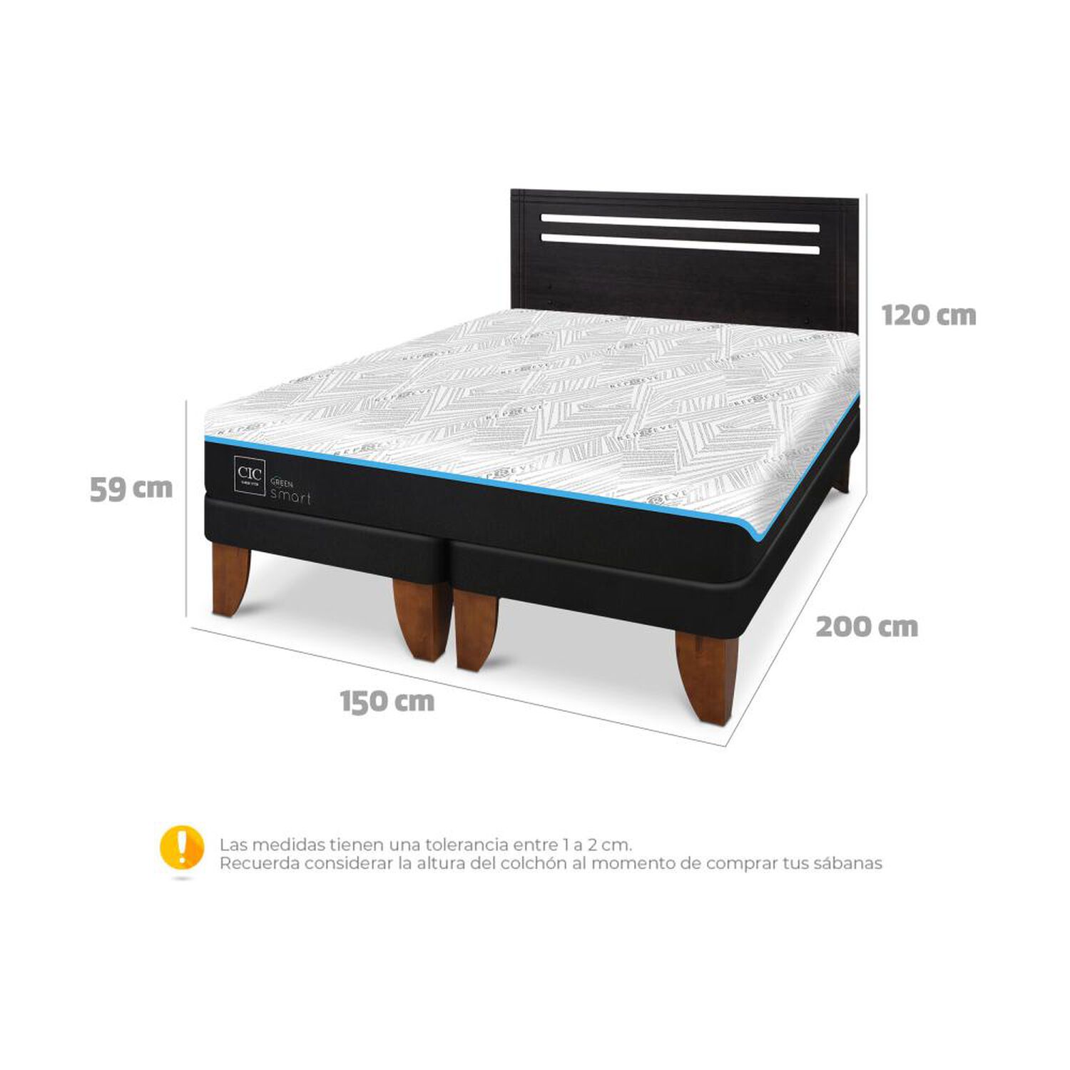 Cama Europea Cic Green Infinity / 2 Plazas / Base Dividida + Respaldo image number 8.0