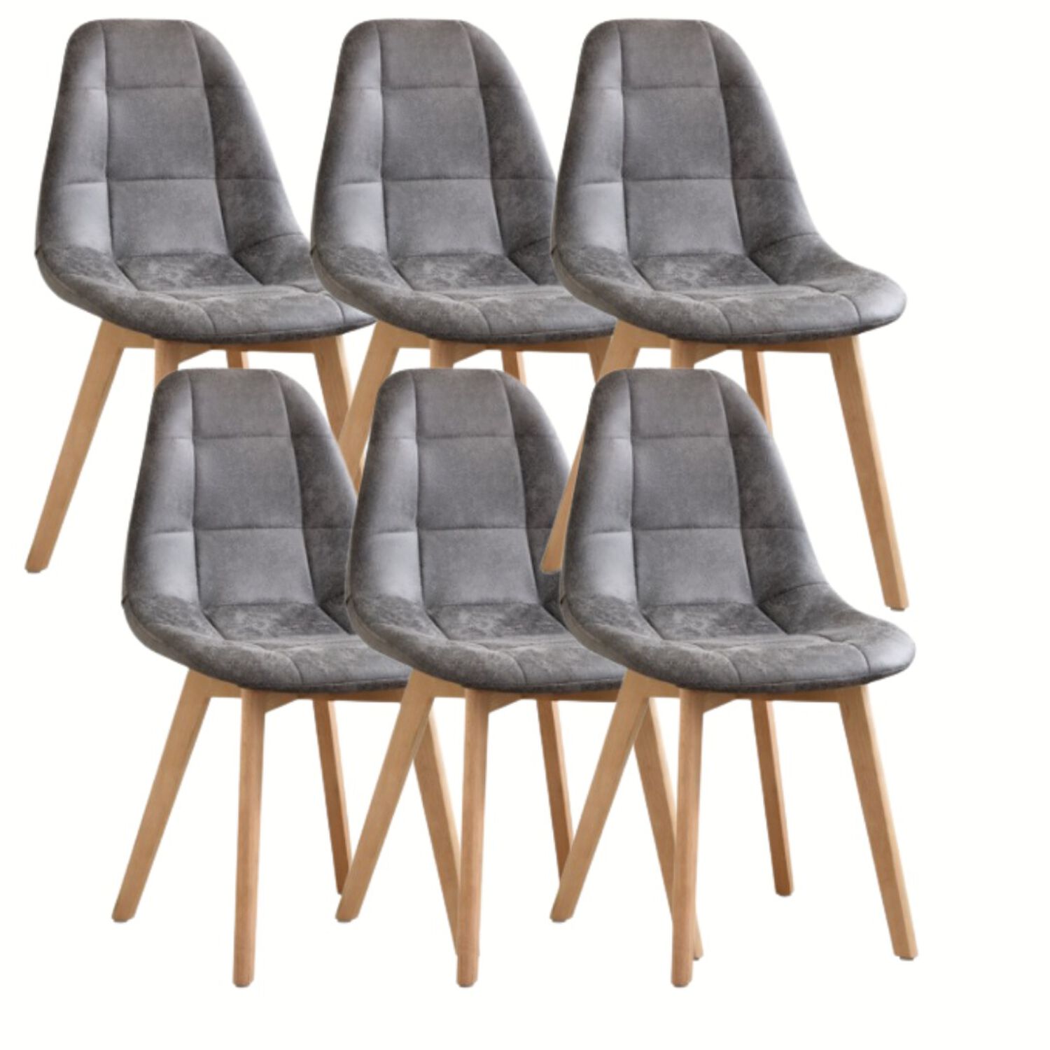 Comedor Warwick 120cm + 6 Sillas Capitonne Ecocuero Vintage Gris image number 4.0