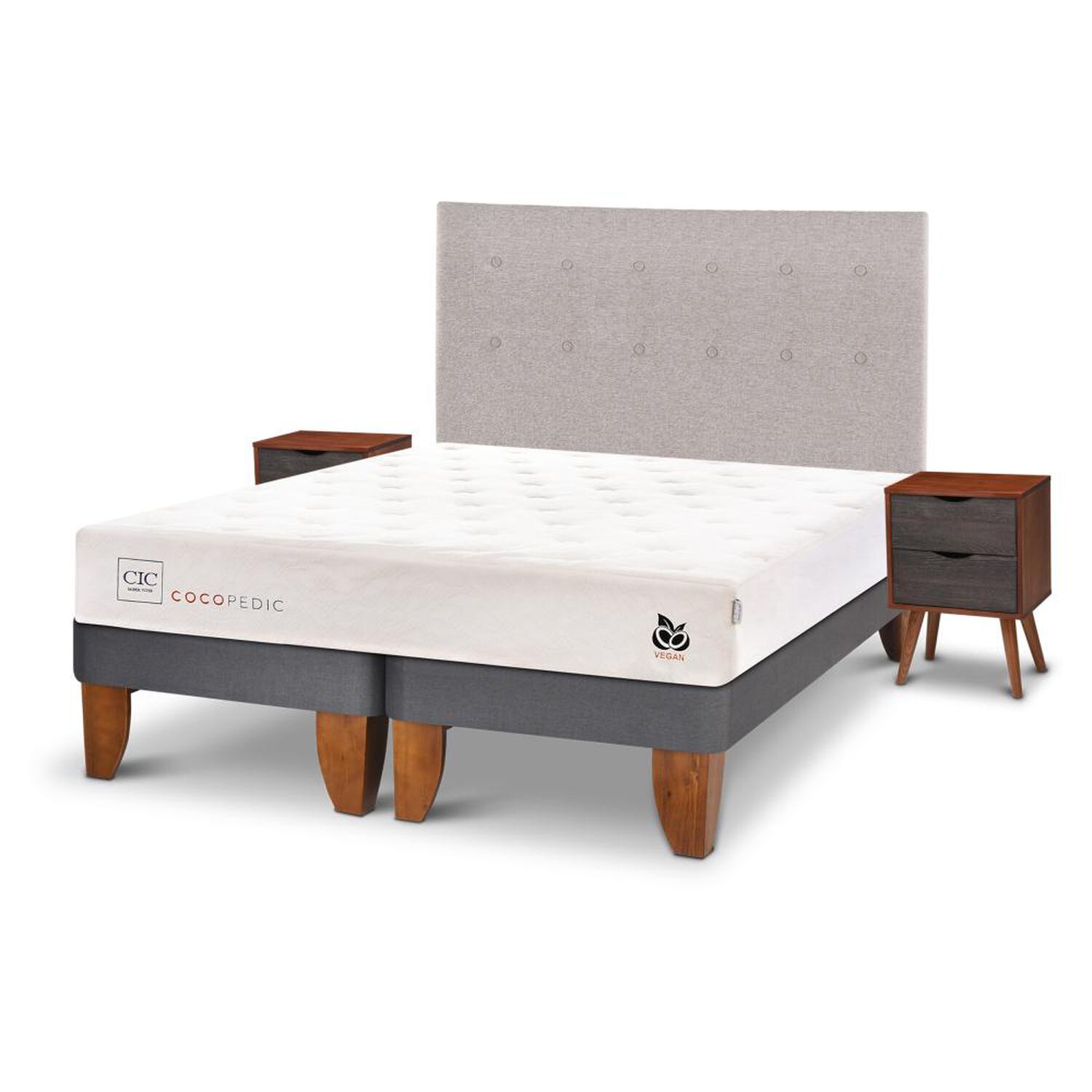 Cama Europea Cic Cocopedic / 2 Plazas / Base Dividida + Set De Maderas image number 1.0