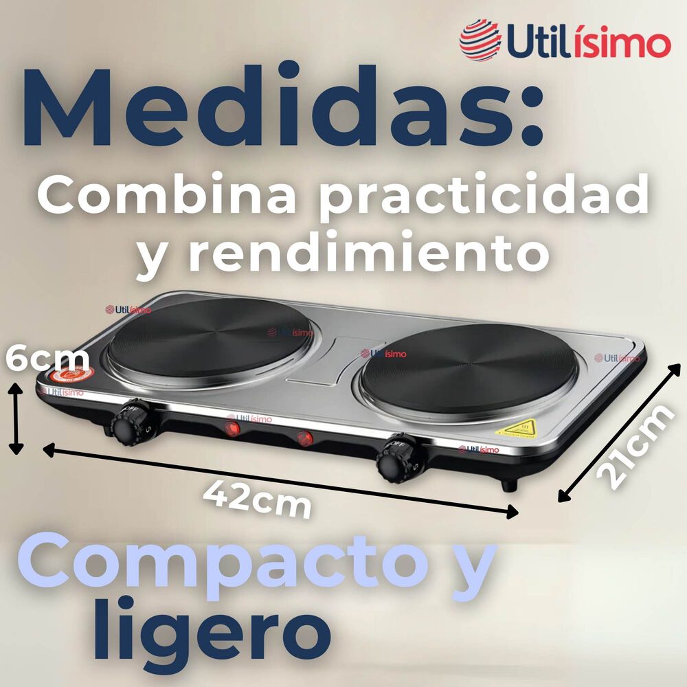 Cocina Encimera Eléctrica 2 Platos 2000w Cocinilla Premium Plateada image number 3.0