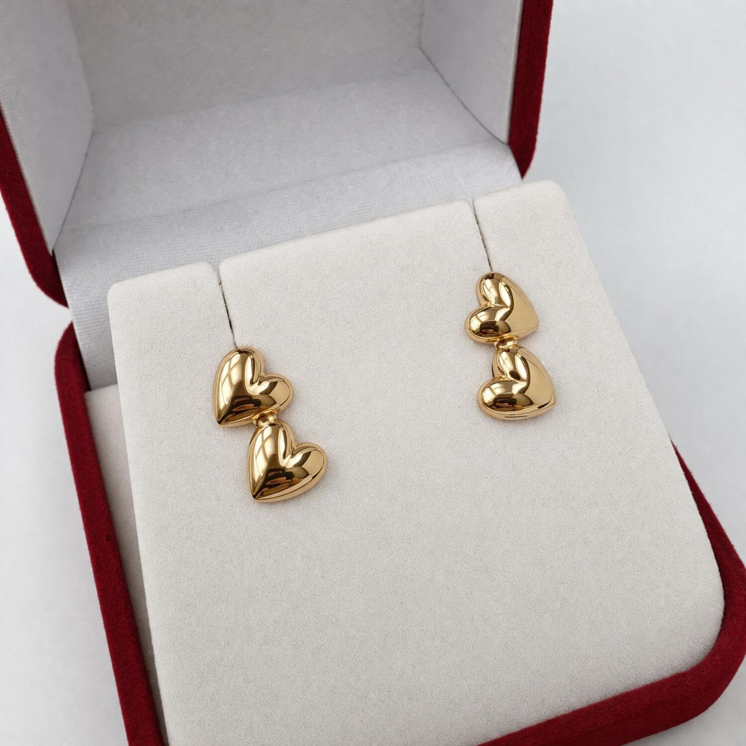 Aros Doble Coraz&oacute;n Oro 18k Atornillados 1.10gr Mujer Ni&ntilde;a Dorado image number 2.0