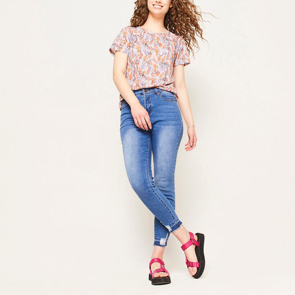 Polera Micro Estampado Manga Corta Cuello Redondo Mujer Freedom image number 1.0