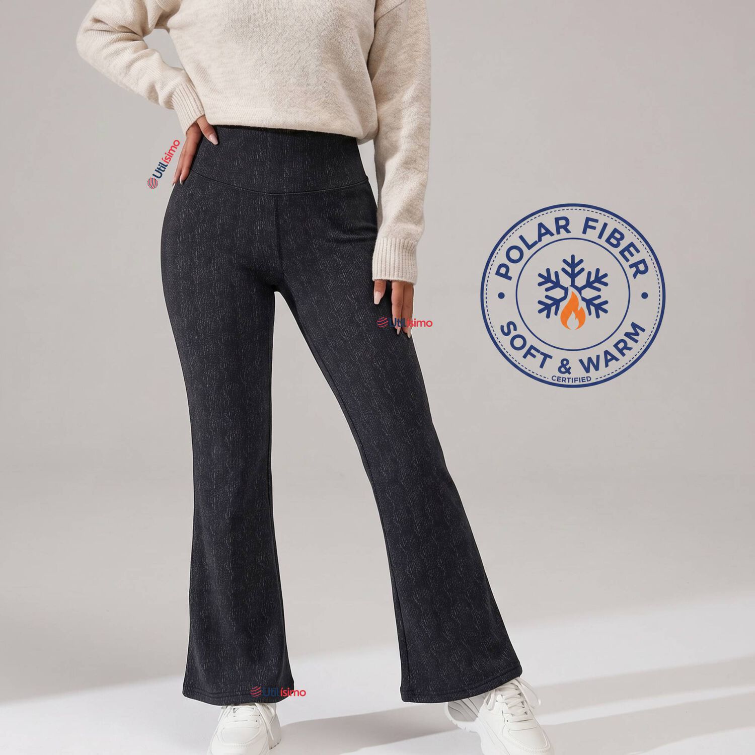 Pantal&oacute;n Polar Con Chiporro Palazzo Mujer Elasticada T&eacute;rmica Negro Jeans image number 0.0