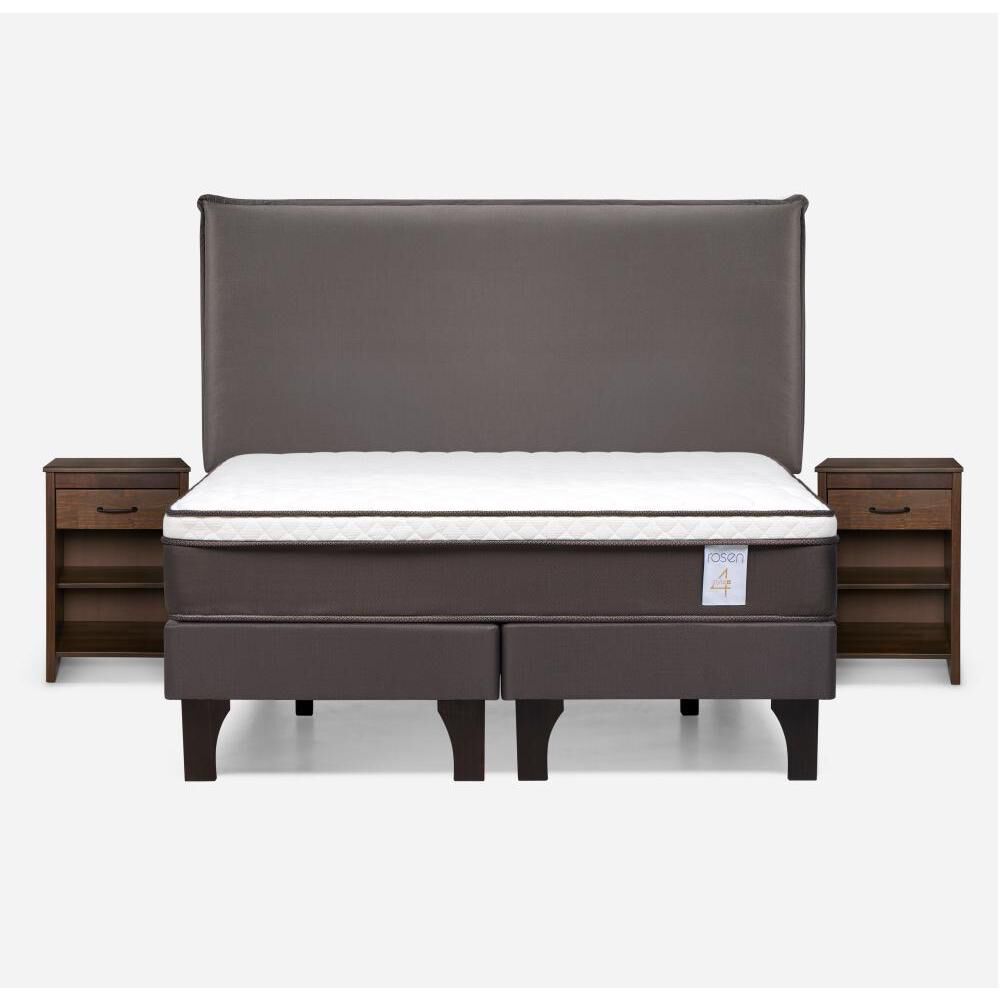 Cama Europea Rosen New Style 4 Plus / 2 Plazas / Base Dividida  + Set Maderas Maurice Chocolate image number 0.0