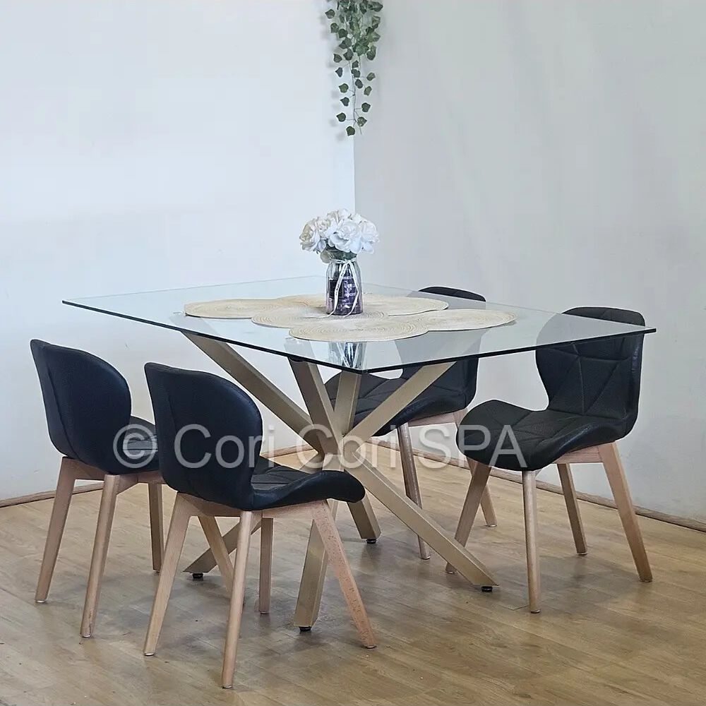 Juego De Comedor Madrid 140x80cms + 4 Sillas Mariposa Ecocuero Wood Negra image number 0.0
