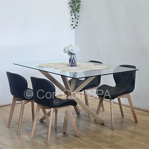 Juego De Comedor Madrid 140x80cms + 4 Sillas Mariposa Ecocuero Wood Negra