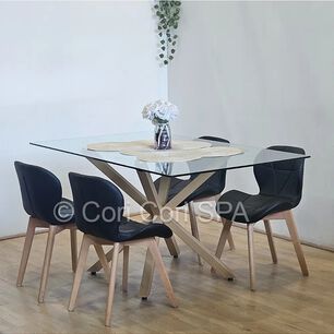 Juego De Comedor Madrid 140x80cms + 4 Sillas Mariposa Ecocuero Wood Negra