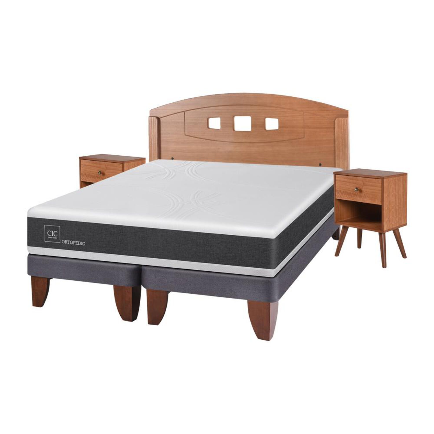 Cama Europea Cic Ortopedic / 2 Plazas / Base Dividida  + Set De Maderas image number 1.0