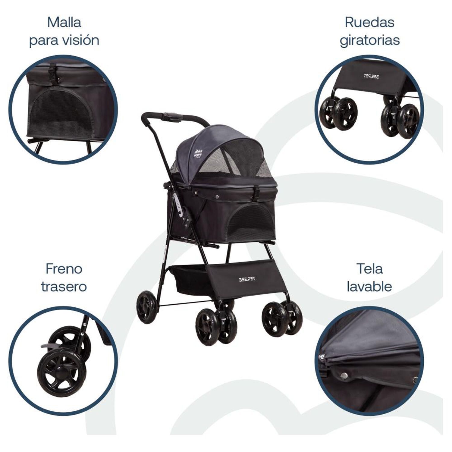 Coche Plegable de Mascota Gris BeePeet Bebesit image number 2.0