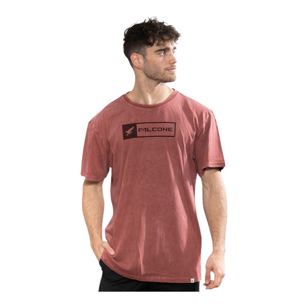 Polera Org&aacute;nica Acid-wash Rectangular Logo Terracota Hombre Falcone image number 0.0