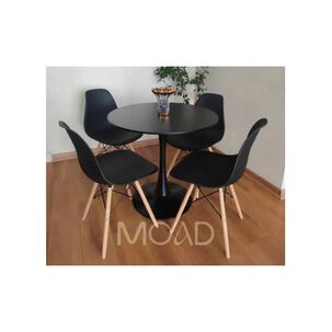 Mesa Comedor Redonda Estilo Tulip 80 Cm Cubierta Mdf Y Base Acero Inoxidable