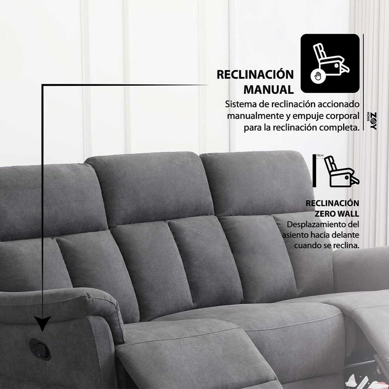 Sof&aacute;&nbsp;reclinable Zoy Home Beijing / 3 Cuerpos image number 1.0