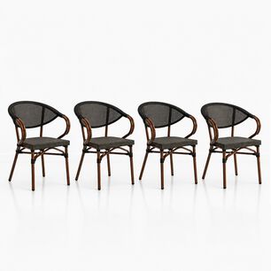 Pack De 4 Sillas Bistro Parisina Textileno Con Reposabrazos - Caf&eacute; Oscuro