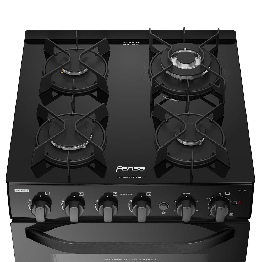 Cocina A Gas 4 Platos Fensa Cubierta Vidrio F 3000 Bt Negra image number 4.0