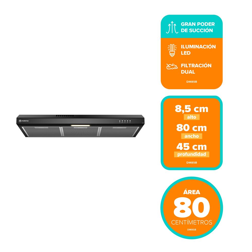 Campana De Cocina Extractora 80cm Gran Poder Succi&oacute;n Dm8sb image number 1.0