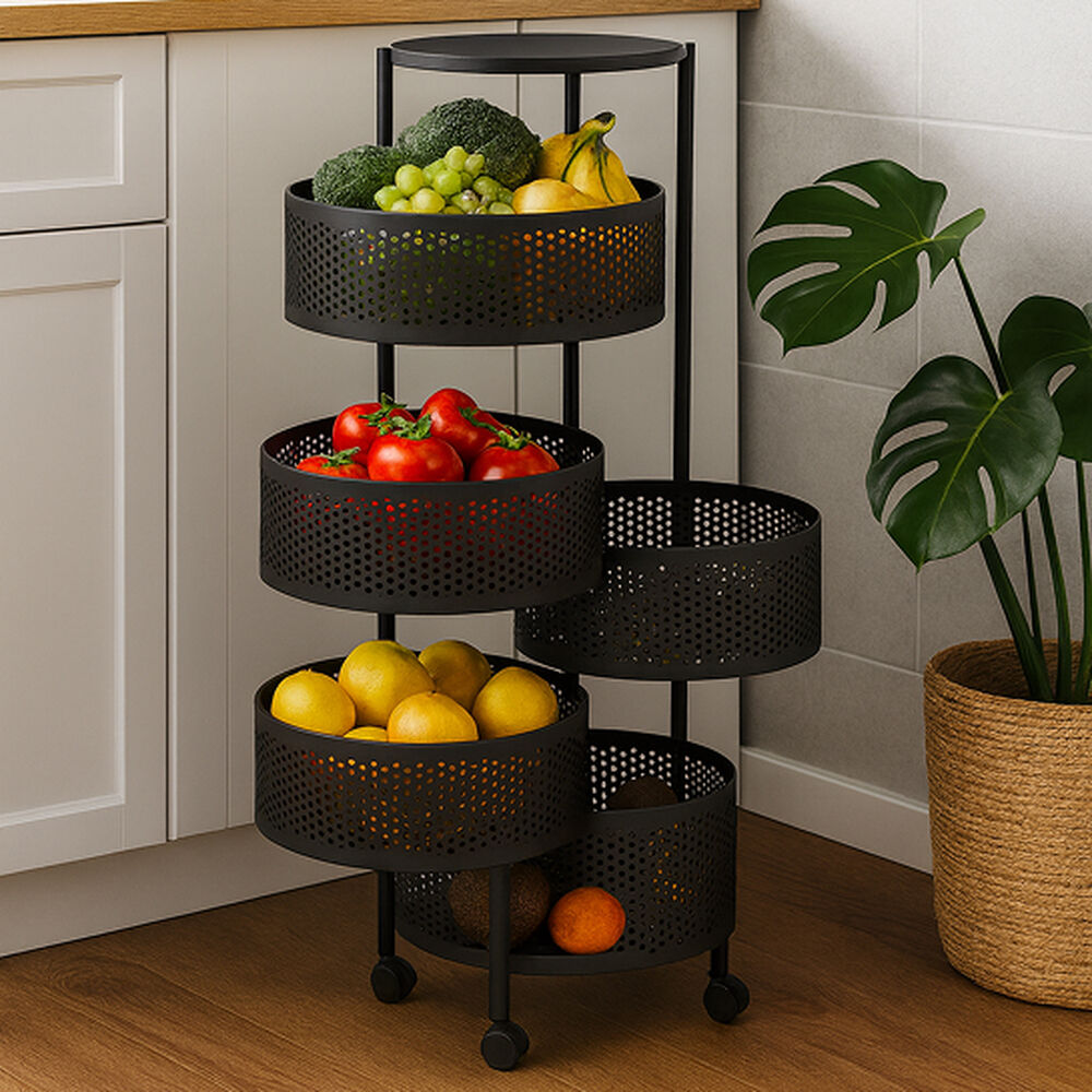 Frutero De 5 Niveles Con Ruedas | Organizador Metálico Negro image number 3.0
