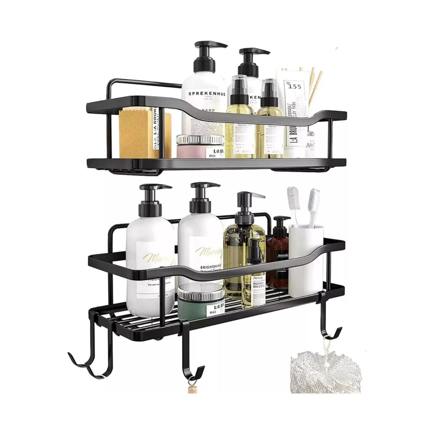 Organizador Ducha Ba&ntilde;o Adhesivo 2 Repisas 13x31x7.5 Cm Negro image number 0.0