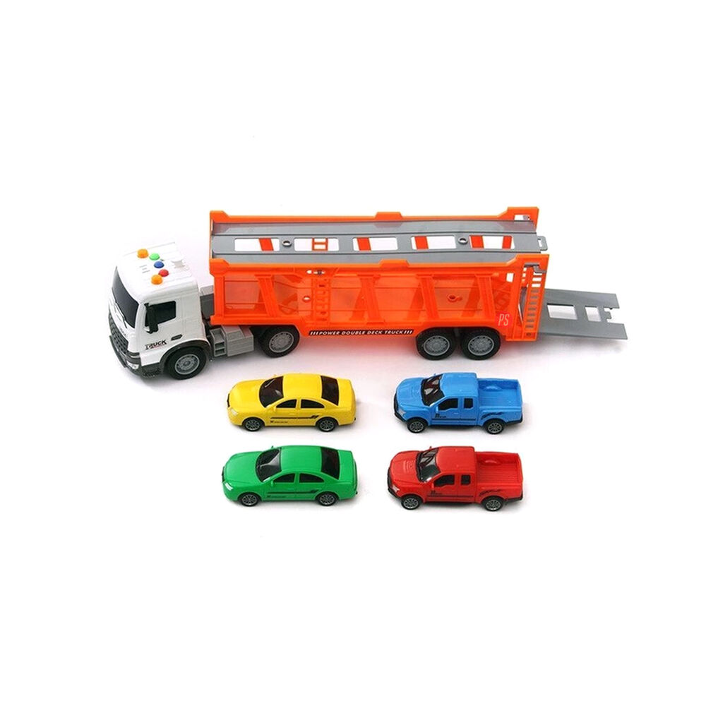 Cami&oacute;n Remolque A Fricci&oacute;n Con Luz, Sonido Y 4 Autos - Ps image number 1.0