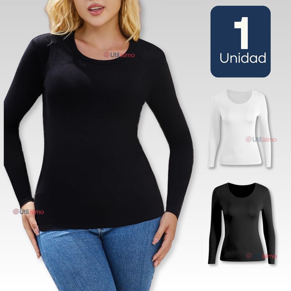 Camisetas Manga Larga Bamb&uacute; Mujer Primera Capa Blanco Negro image number 0.0