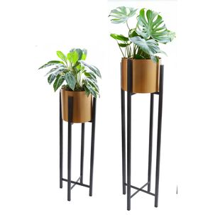 Set 2 Maceteros Con Pedestal Dorados