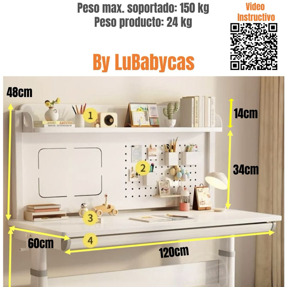 Escritorio Infantil Con Estante Organizador 120cm Lubabycas image number 7.0