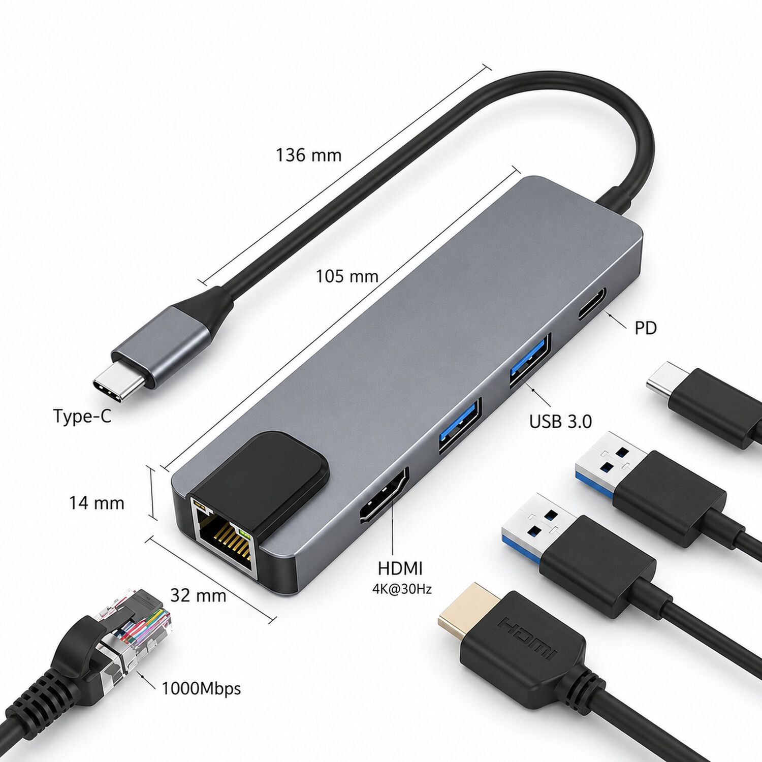 Docking Station Type-c 100w + Hdmi 4k+ Ethernet+ Hub Usb 3.0 image number 5.0