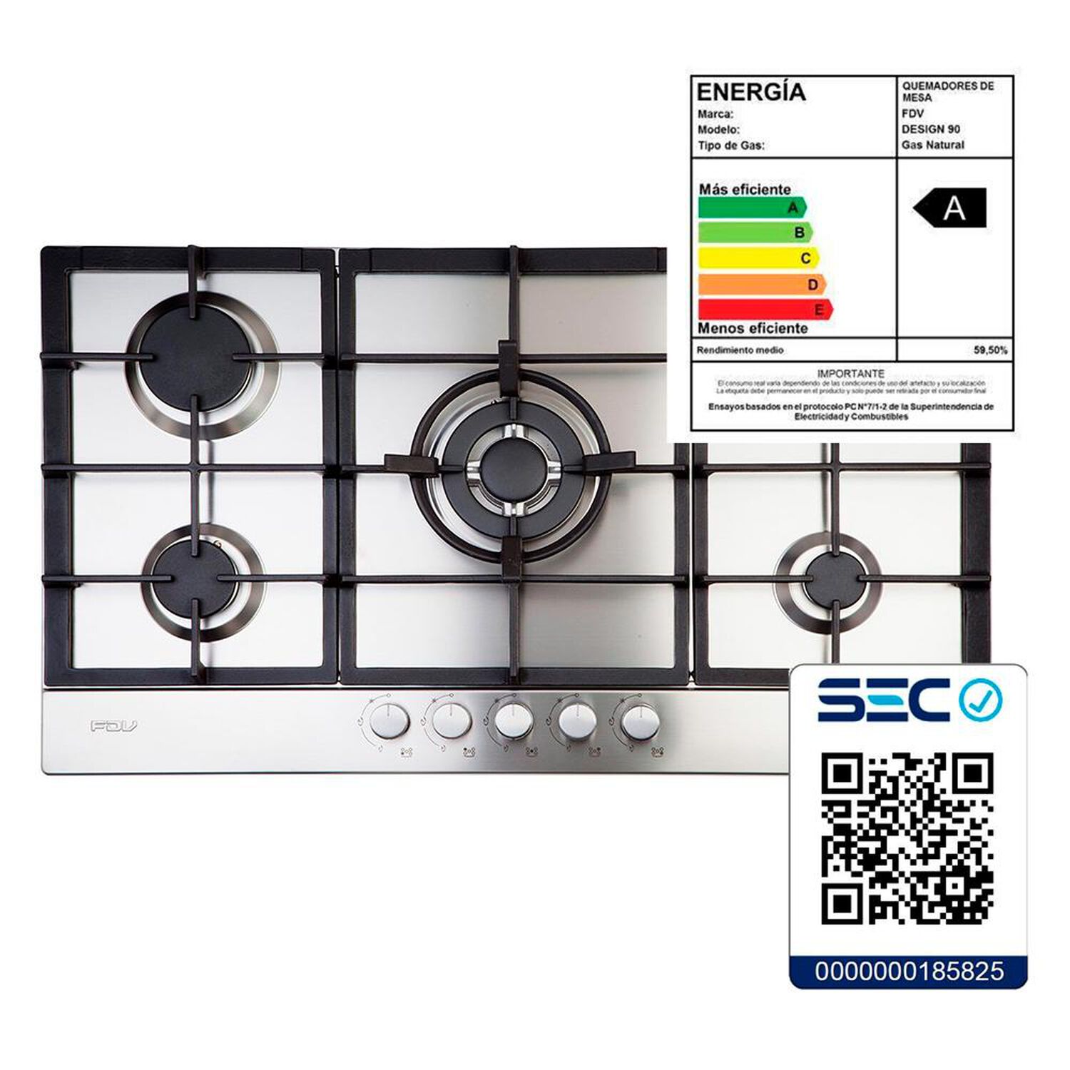 Encimera A Gas FDV Design 90 5GLSTX BUT / 5 Quemadores image number 4.0