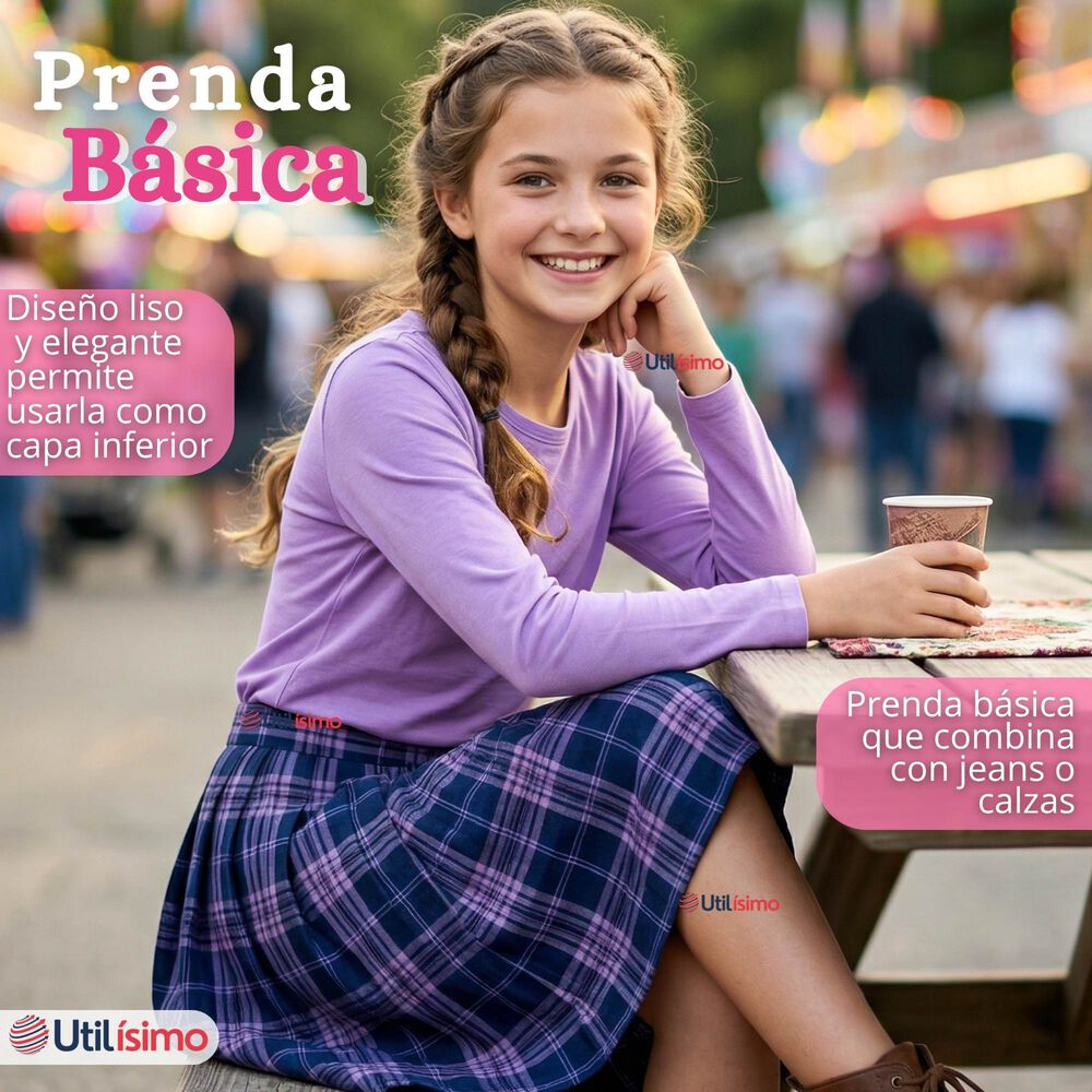 Pack 6 Camisetas Poleras Bamb&uacute; Cuello Redondo Primera Capa Manga Larga Colores Surtido Ni&ntilde;a image number 8.0