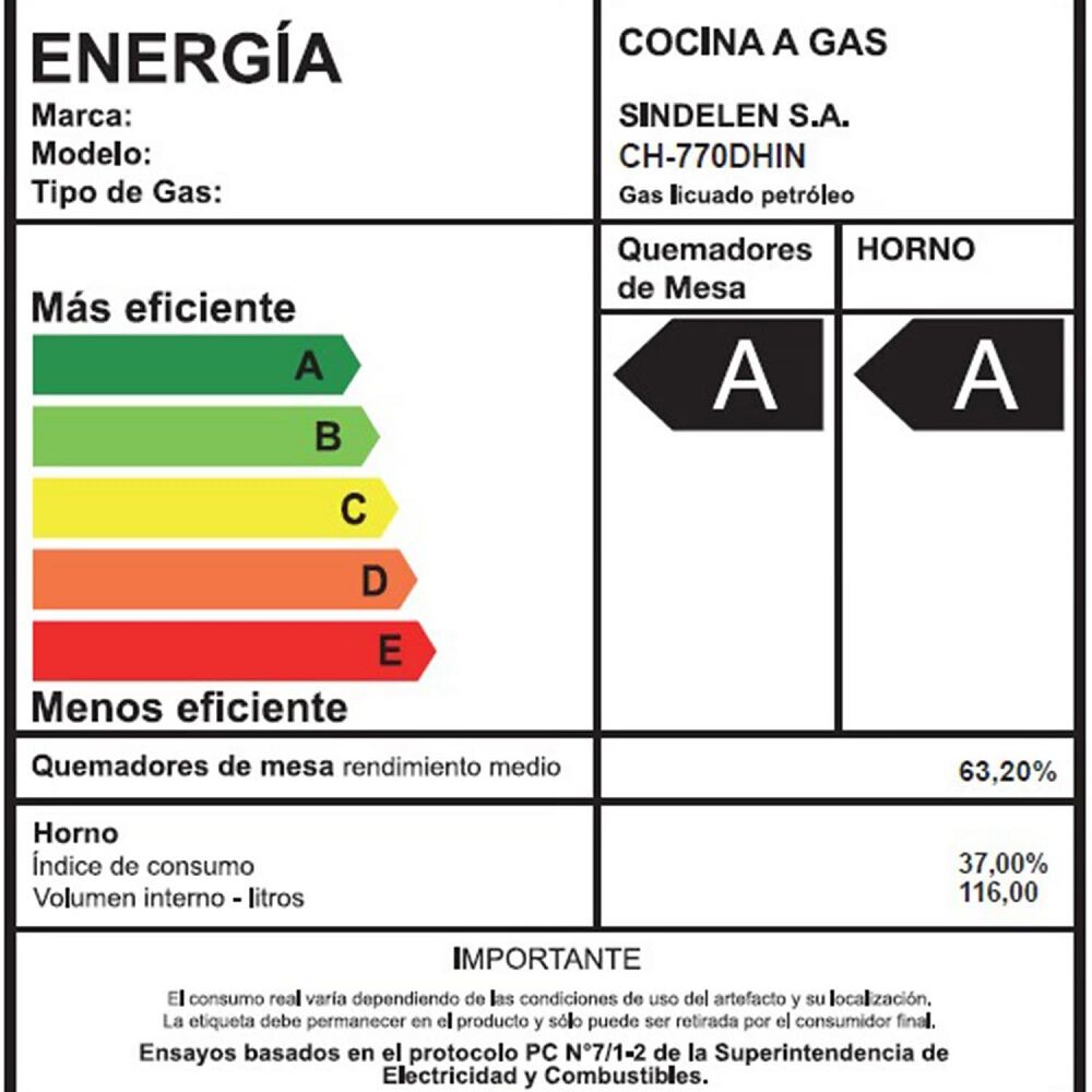Cocina 5 Quemadores Doble Horno Gas Licuado Sindelen Ch-770dhin image number 4.0