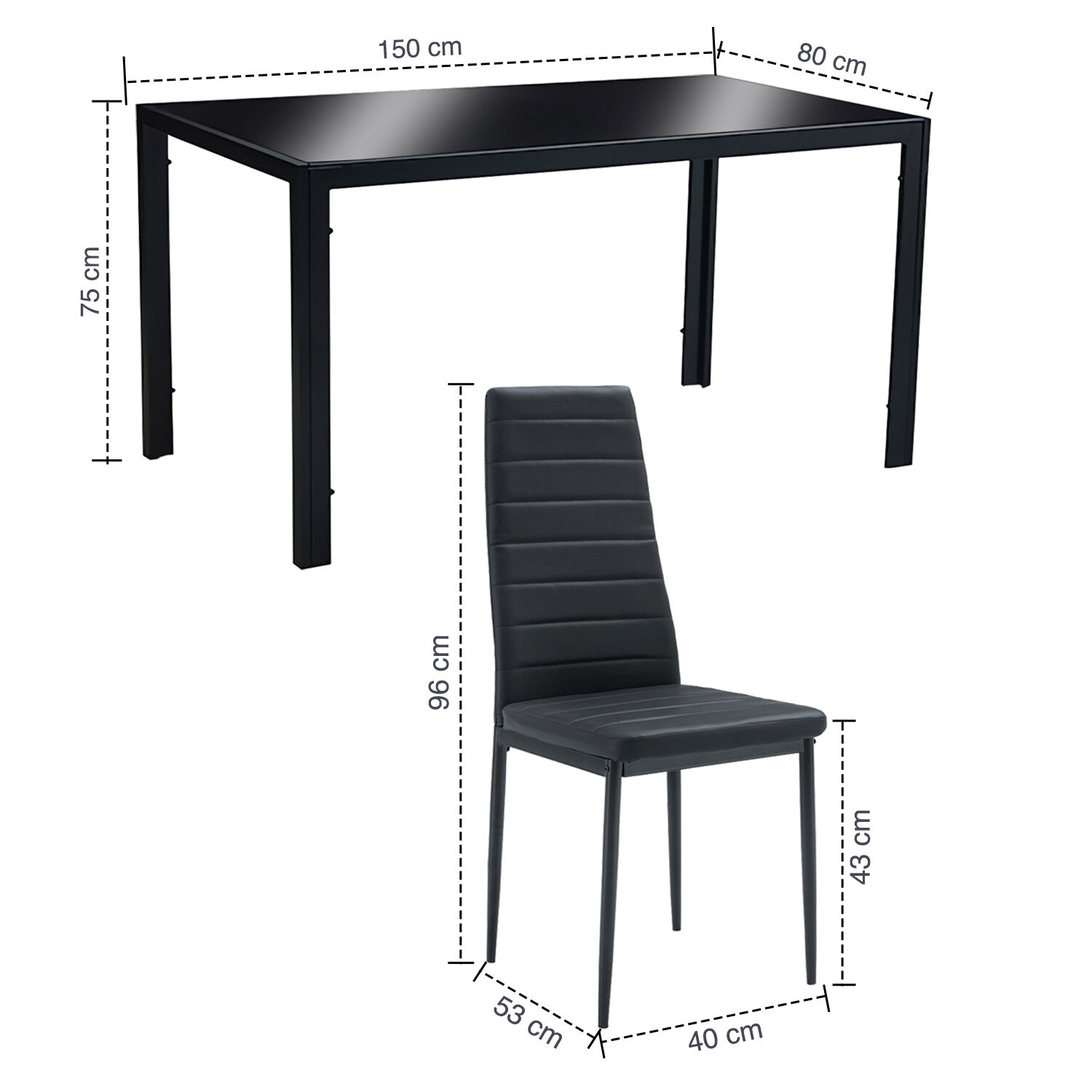 Comedor Mesa Vidrio 80x75x150 6 Sillas Pu Negro image number 2.0
