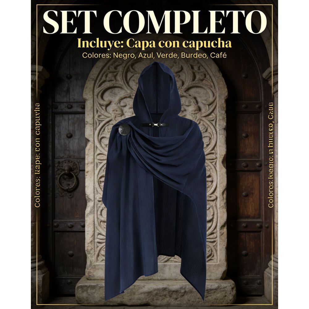 Disfraz Capa Con Capucha Medieval Con Broche Para Cosplay Halloween Y Teatro Unisex image number 24.0