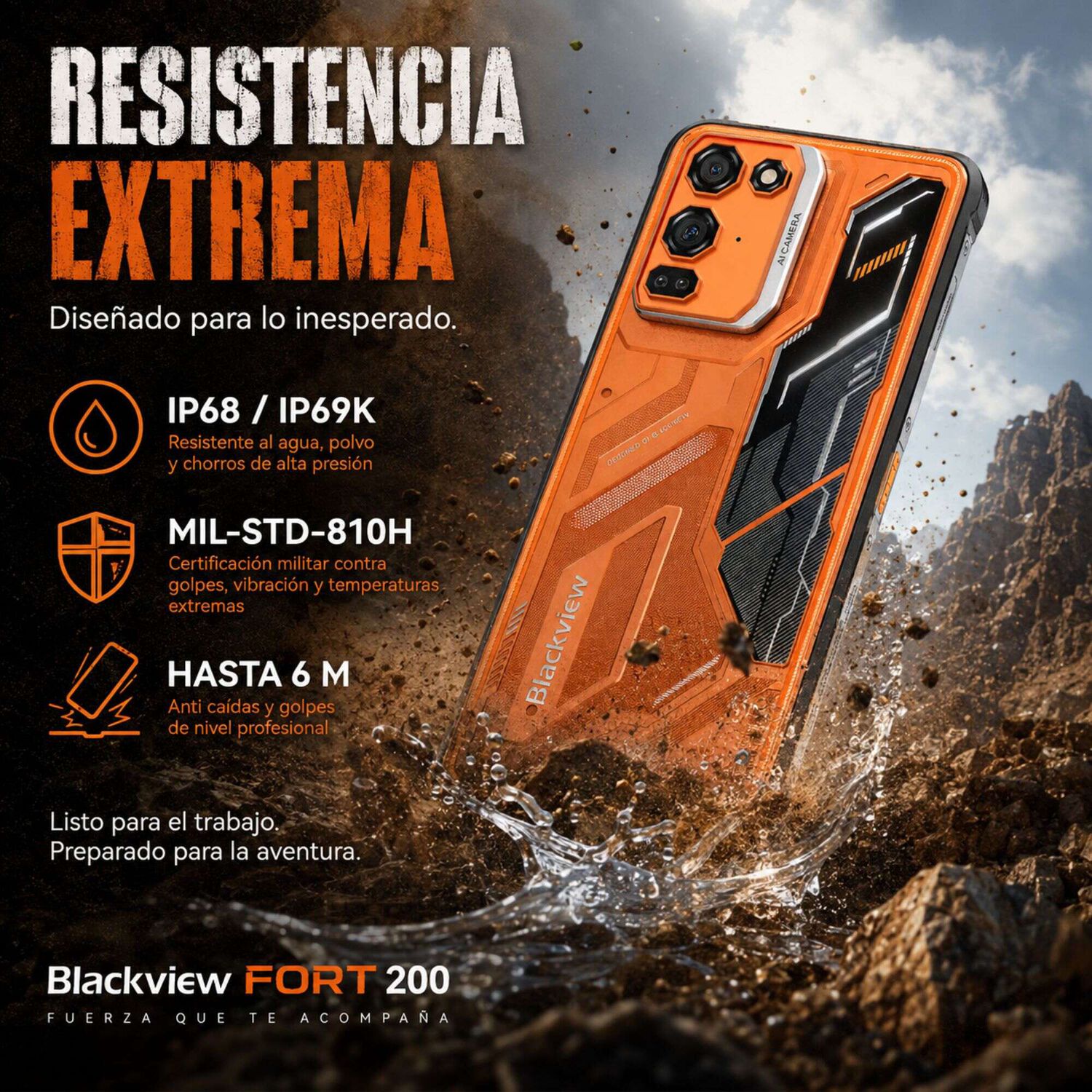 Celular Rugged Blackview Fort 200 Naranjo 256gb 108mp 24gb image number 2.0