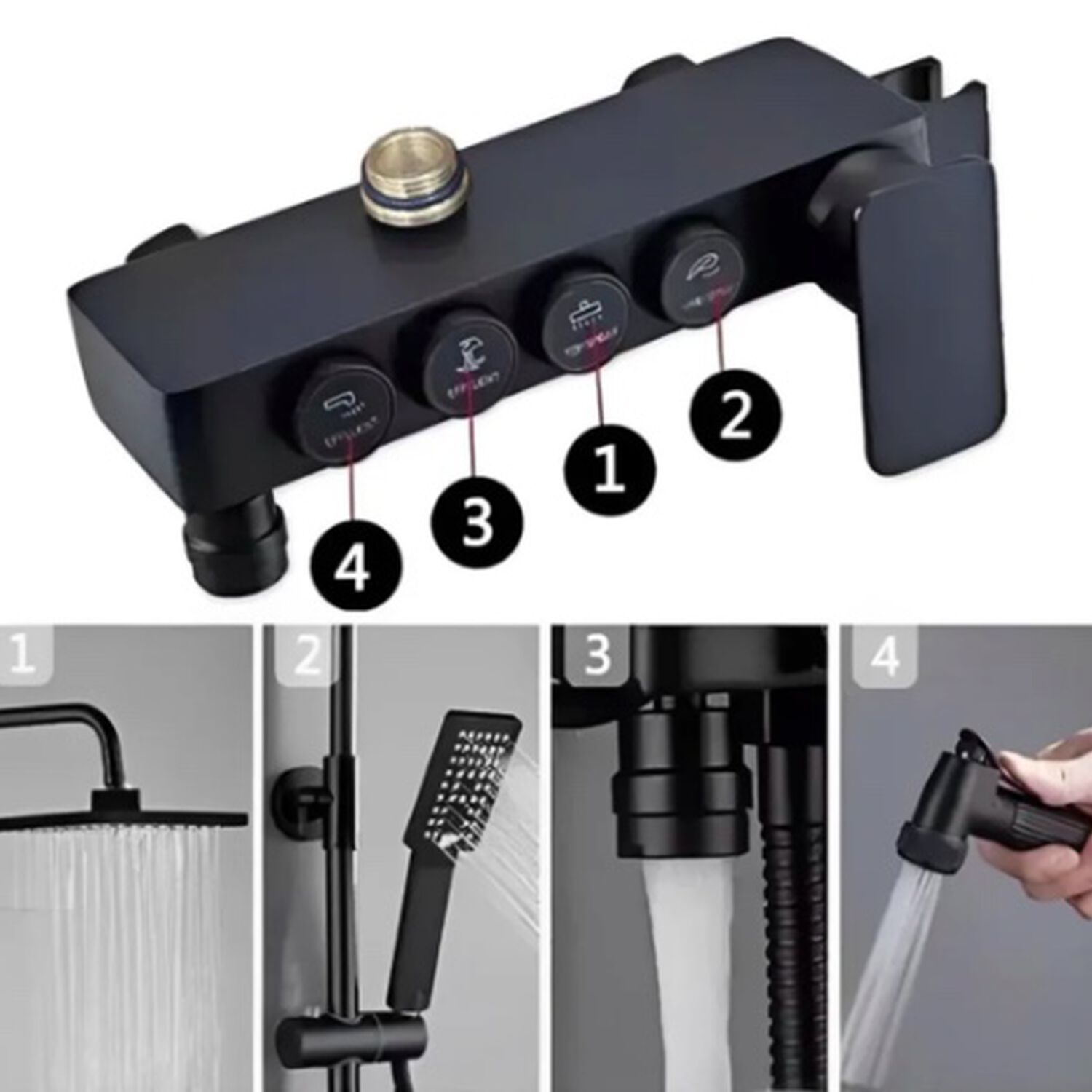 Grifos Ducha Empotrados Set Regadera Negro Para Ba&ntilde;o image number 2.0