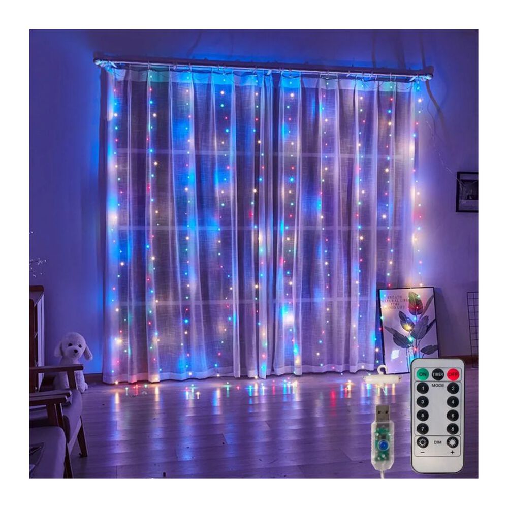 Cortina De Luz Led Alambre De Cobre 3x3 Metros Multicolores image number 1.0