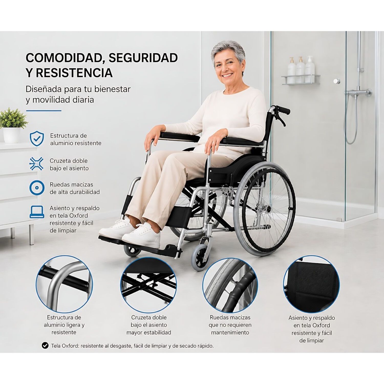 Silla De Ruedas Plegable Con Doble Freno Aluminio Liviana Oneder image number 4.0