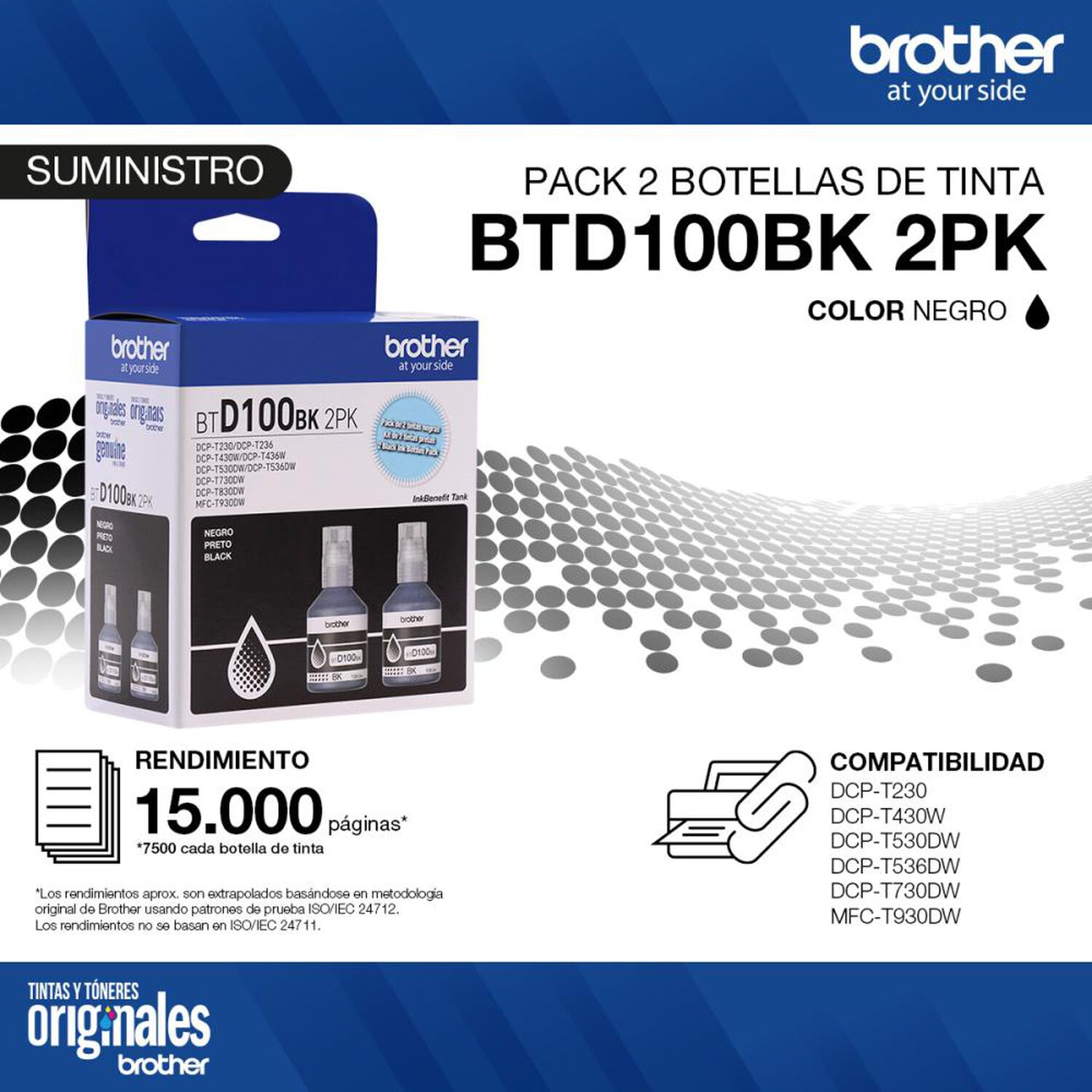Pack Tinta Negra Brother BTD100BK 2PK Black image number 5.0
