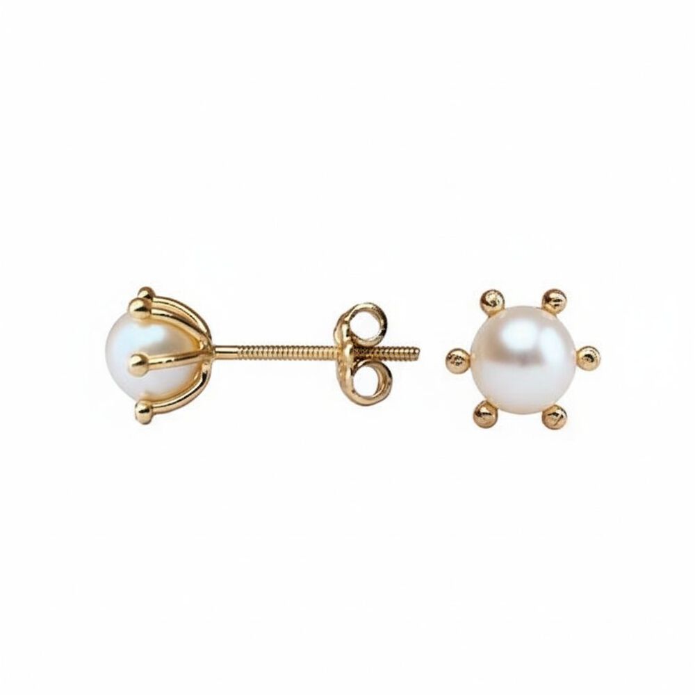 Aros Perla Cultivada Pistilo 6mm N4 Oro 18k Atornillados 2.50gr Mujer Elegantes image number 0.0