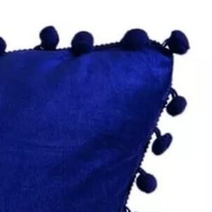Funda De Cojines Con Pompones. Medida 45x45. Terciopelo. Azul