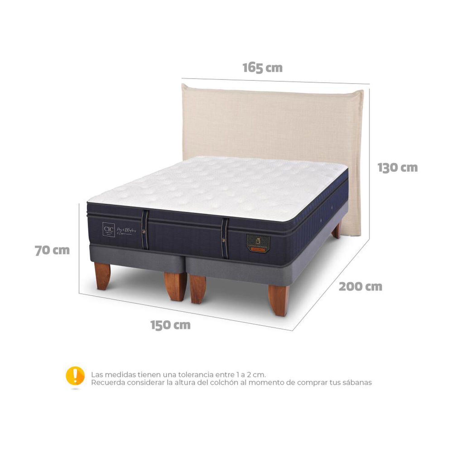Cama Europea Cic Grand Premium / 2 Plazas / Base Dividida + Respaldo image number 5.0